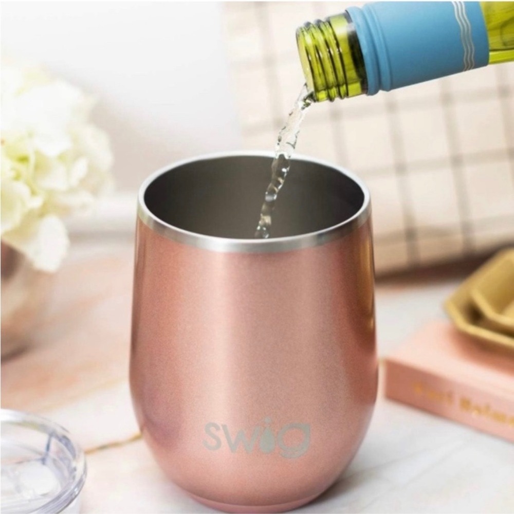 Swig‎ Life 12oz Rose Gold Shimmer Stemless Wine Cup Stainless Steel Tumbler NEW